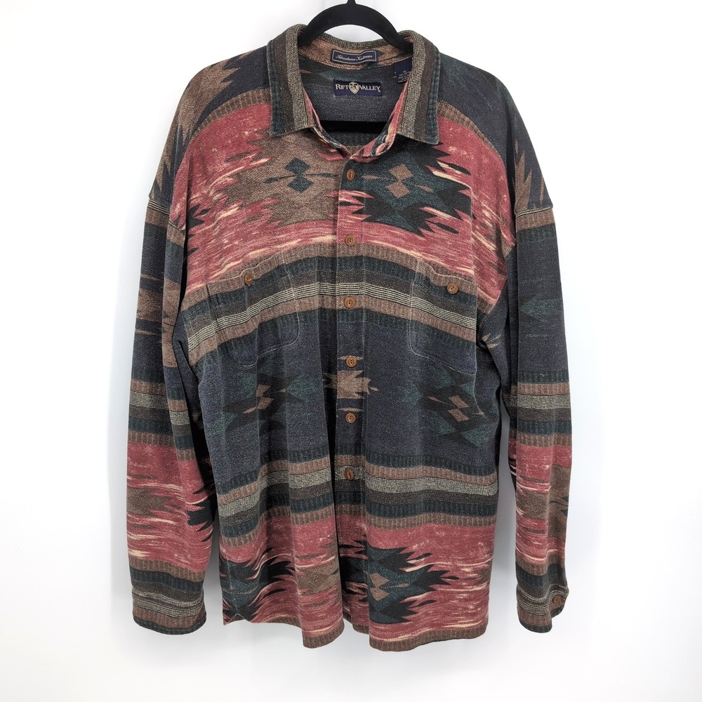 Rift Valley Button Up Shirt Multicolor Aztec Southwestern Cotton Mens XL